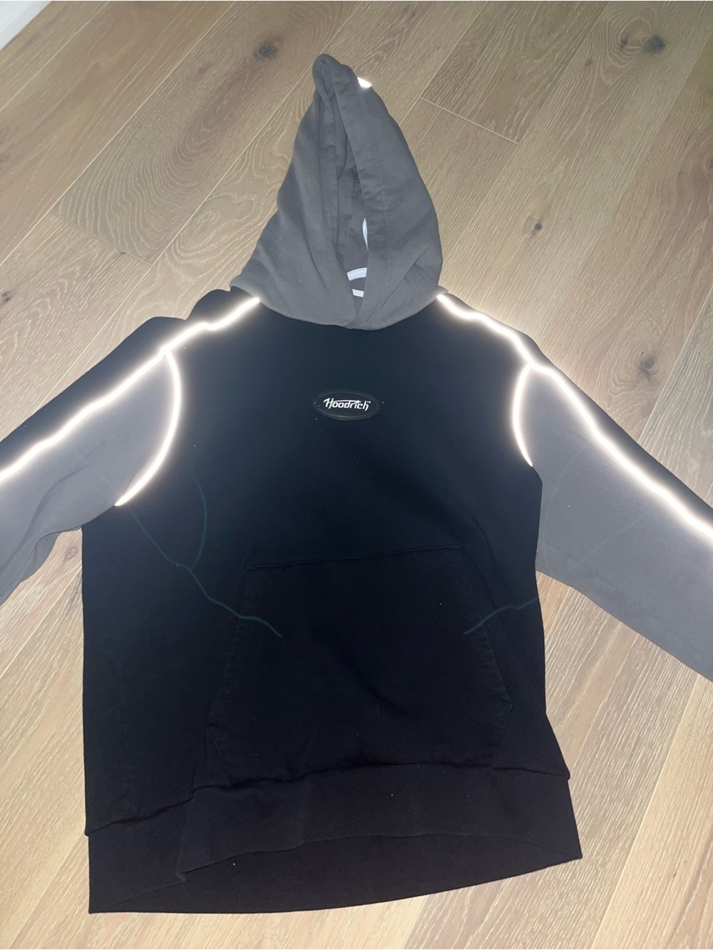 Hoodrich Men's Black and Gray Reflective Crewneck Hoodie